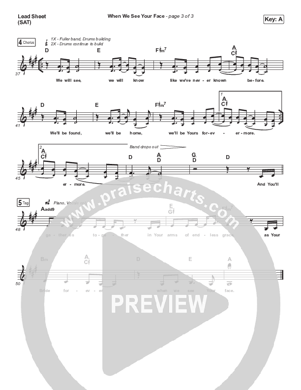 When We See Your Face Lead Sheet (SAT) (Sovereign Grace)