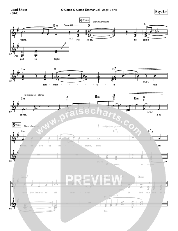 O Come O Come Emmanuel Lead Sheet (SAT) (Highlands Worship)