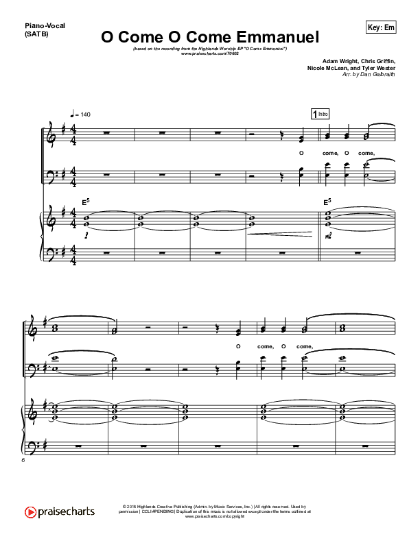 O Come O Come Emmanuel Piano/Vocal (SATB) (Highlands Worship)