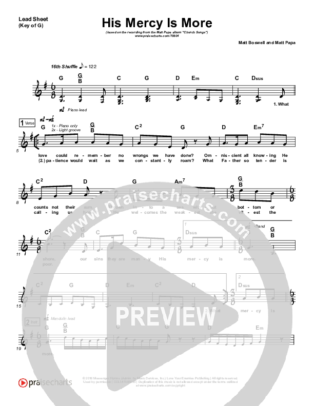 His Mercy Is More Lead Sheet (Melody) (Matt Papa)