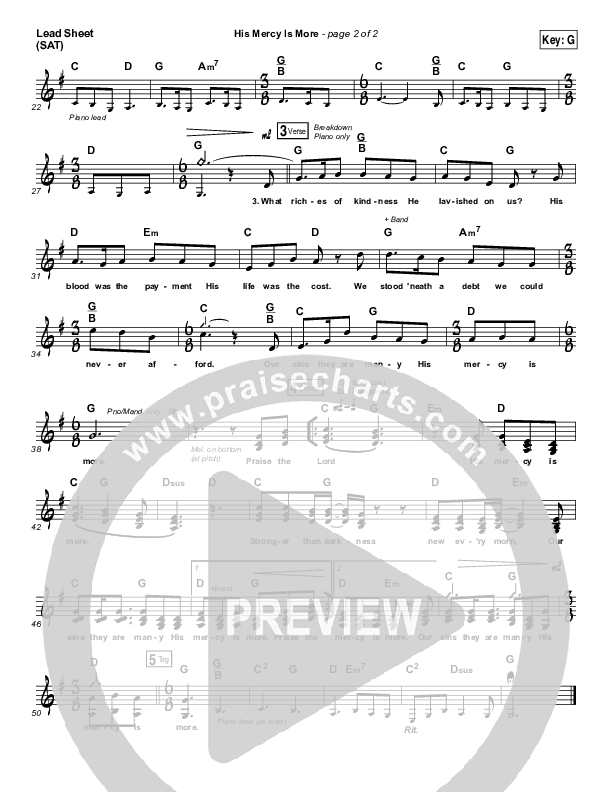 His Mercy Is More Lead Sheet (SAT) (Matt Papa)