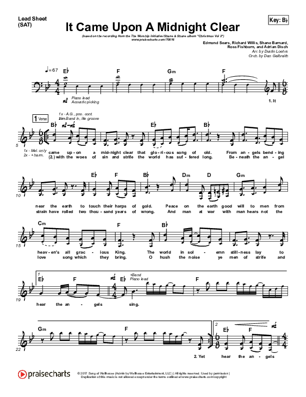 It Came Upon A Midnight Clear Lead Sheet (SAT) (The Worship Initiative / Shane & Shane)