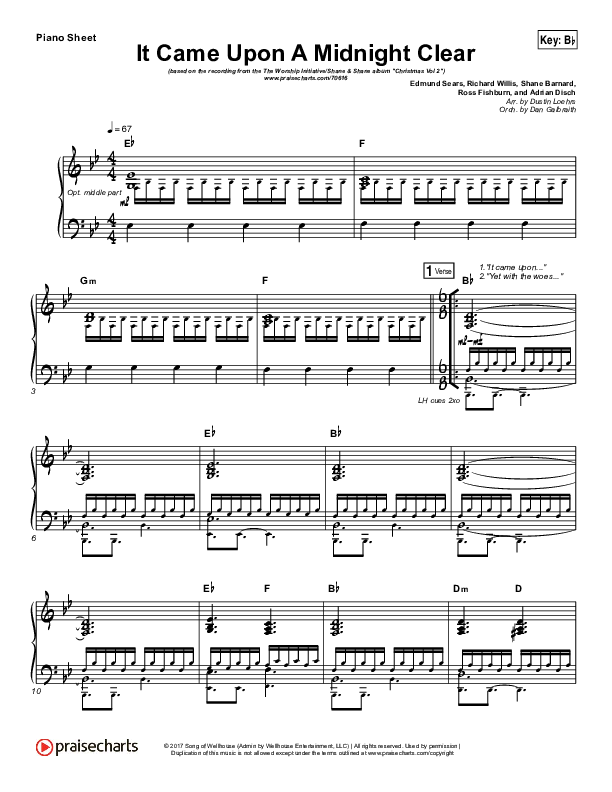 It Came Upon A Midnight Clear Piano Sheet (The Worship Initiative / Shane & Shane)