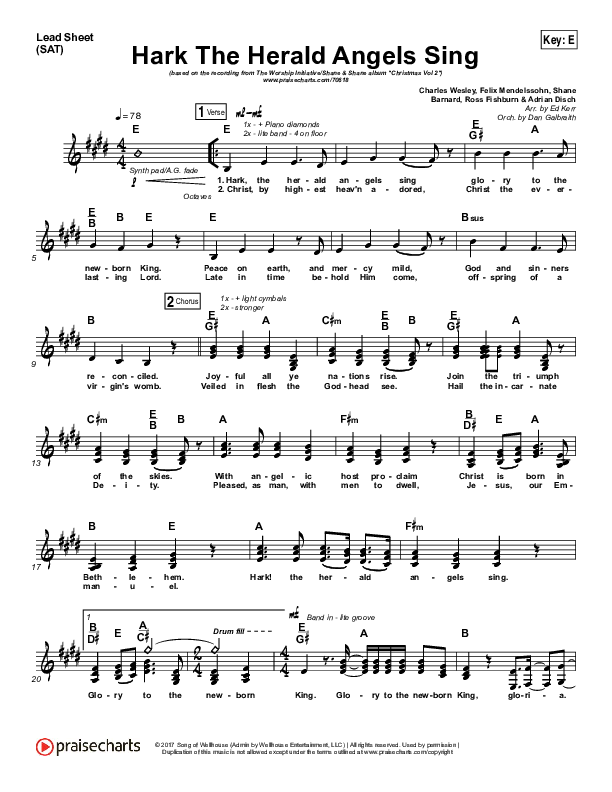 Hark The Herald Angels Sing (Eternity Stepped Into Time) Lead Sheet (SAT) (The Worship Initiative / Shane & Shane)