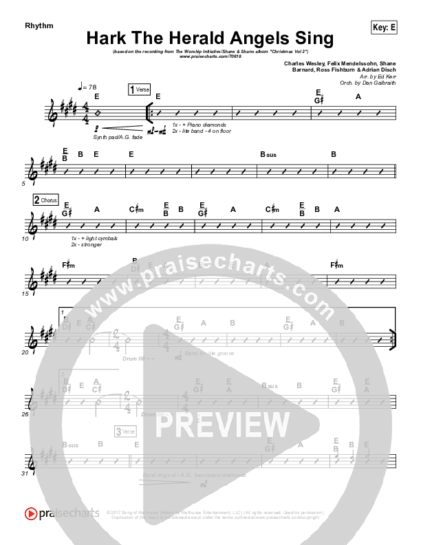 Hark The Herald Angels Sing (Eternity Stepped Into Time) Rhythm Chart (The Worship Initiative / Shane & Shane)