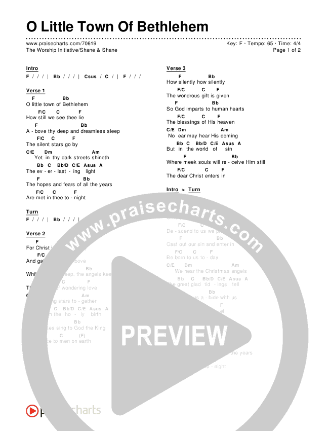 O Little Town Of Bethlehem Chords & Lyrics (The Worship Initiative / Shane & Shane)