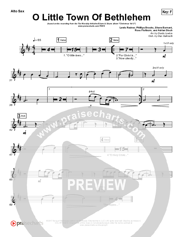 O Little Town Of Bethlehem Alto Sax (The Worship Initiative / Shane & Shane)