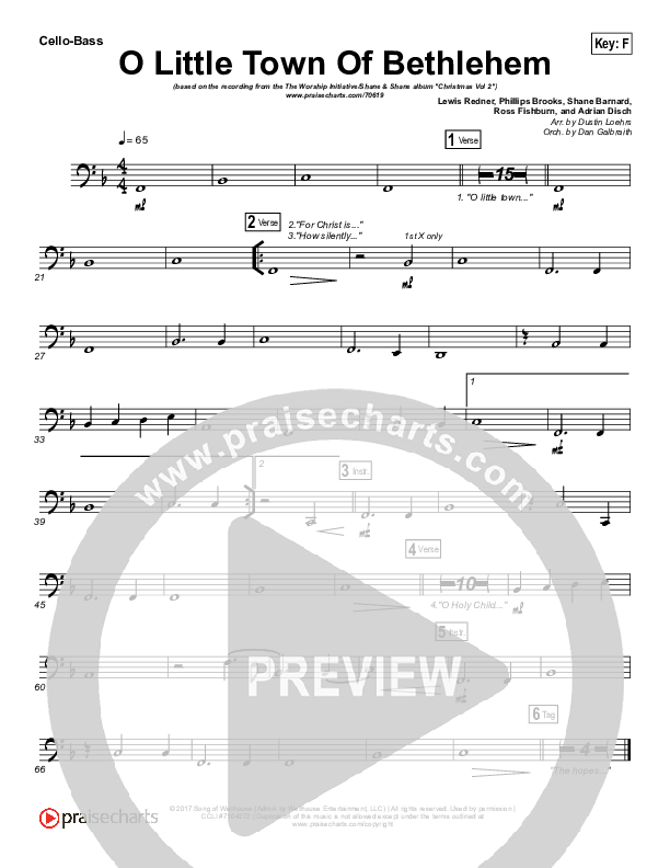 O Little Town Of Bethlehem Cello/Bass (The Worship Initiative / Shane & Shane)