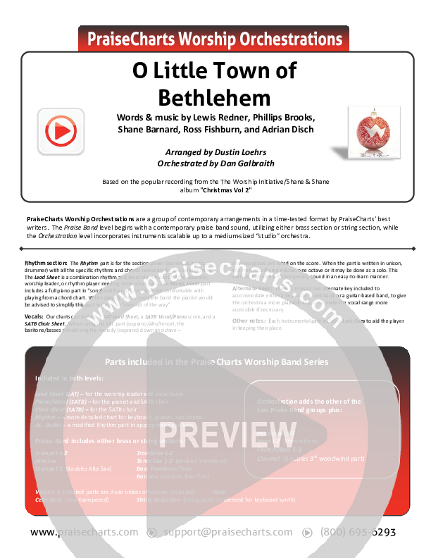 O Little Town Of Bethlehem Cover Sheet (The Worship Initiative / Shane & Shane)