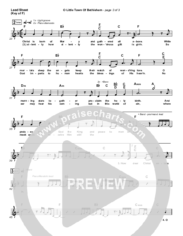 O Little Town Of Bethlehem Lead Sheet (Melody) (The Worship Initiative / Shane & Shane)