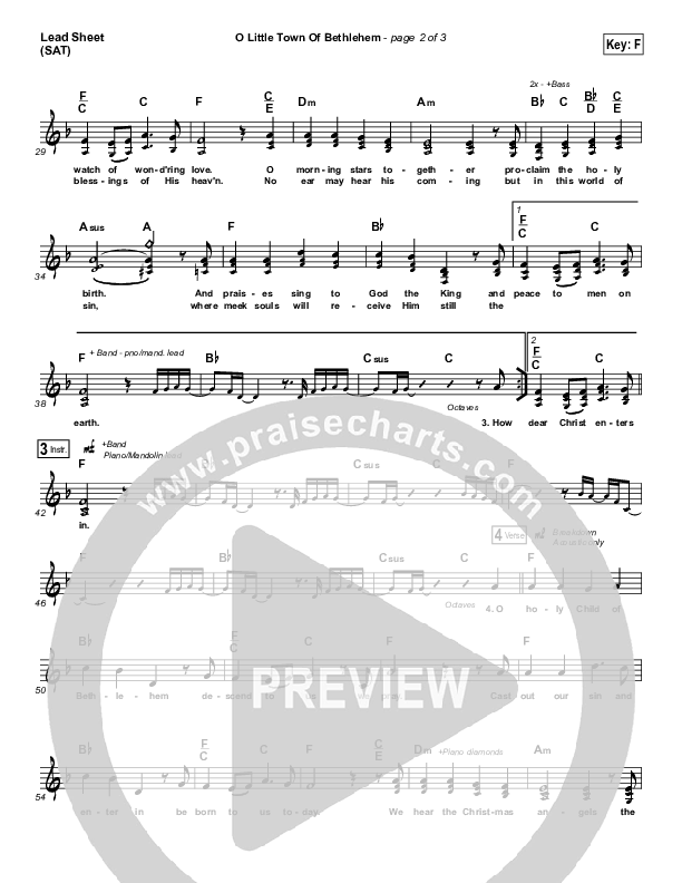 O Little Town Of Bethlehem Lead Sheet (SAT) (The Worship Initiative / Shane & Shane)