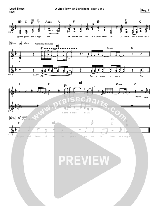 O Little Town Of Bethlehem Lead Sheet (SAT) (The Worship Initiative / Shane & Shane)