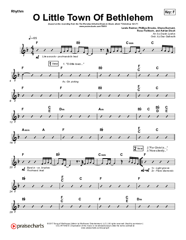 O Little Town Of Bethlehem Rhythm Chart (The Worship Initiative / Shane & Shane)