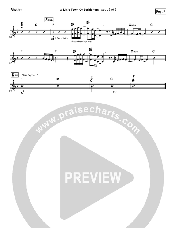 O Little Town Of Bethlehem Rhythm Chart (The Worship Initiative / Shane & Shane)
