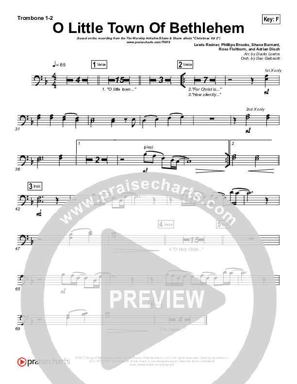 O Little Town Of Bethlehem Trombone 1,2 (The Worship Initiative / Shane & Shane)