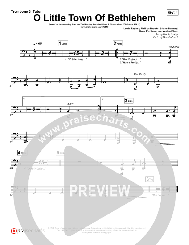 O Little Town Of Bethlehem Trombone 1,2 (The Worship Initiative / Shane & Shane)
