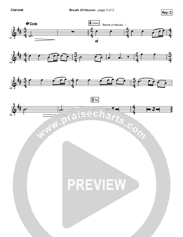 Breath Of Heaven (Mary's Song) Clarinet (The Worship Initiative / Shane & Shane)