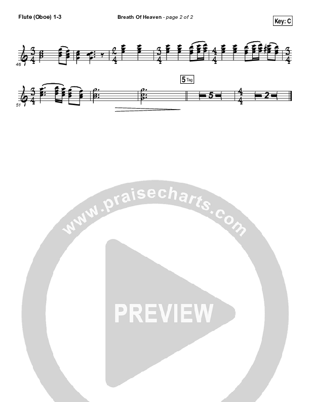 Breath Of Heaven (Mary's Song) Flute/Oboe 1/2/3 (The Worship Initiative / Shane & Shane)