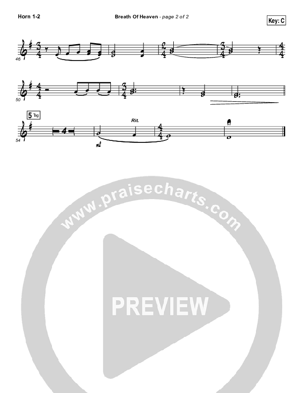 Breath Of Heaven (Mary's Song) French Horn 1/2 (The Worship Initiative / Shane & Shane)