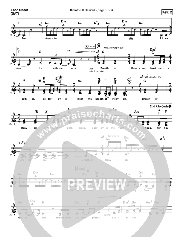 Breath Of Heaven (Mary's Song) Lead Sheet (Print Only) (The Worship Initiative / Shane & Shane)