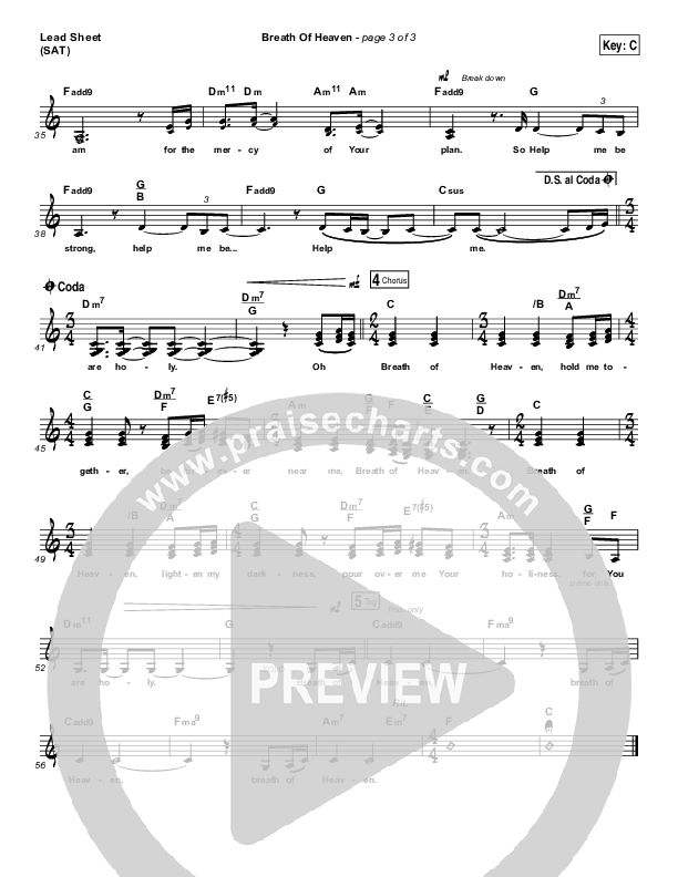 Breath Of Heaven (Mary's Song) Lead Sheet (Print Only) (The Worship Initiative / Shane & Shane)
