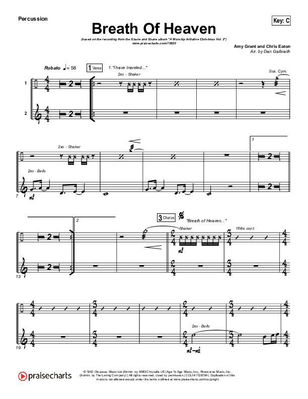 Breath Of Heaven (Mary's Song) Percussion (The Worship Initiative / Shane & Shane)