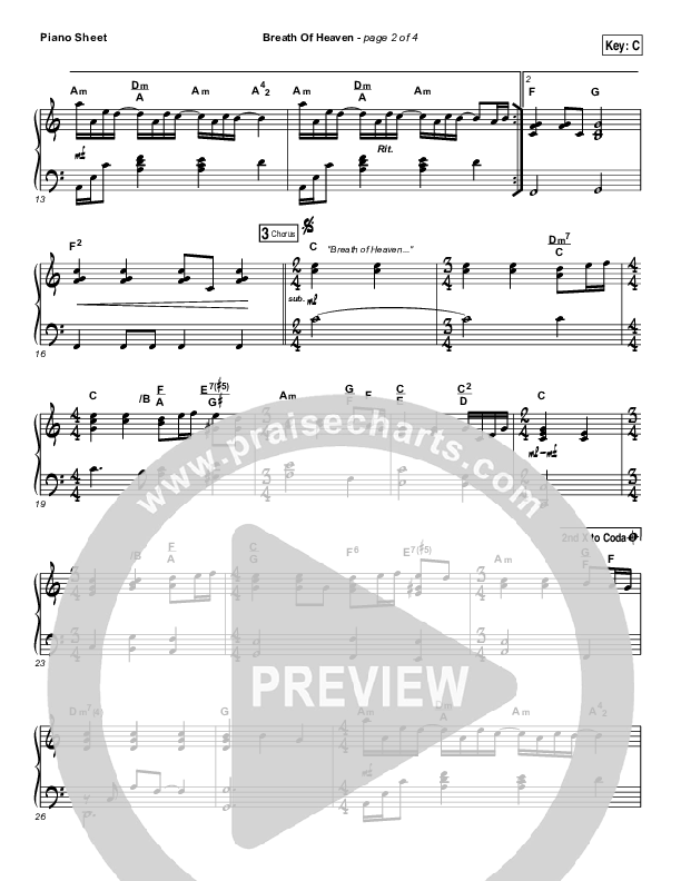 Breath Of Heaven (Mary's Song) Piano Sheet (Print Only) (The Worship Initiative / Shane & Shane)