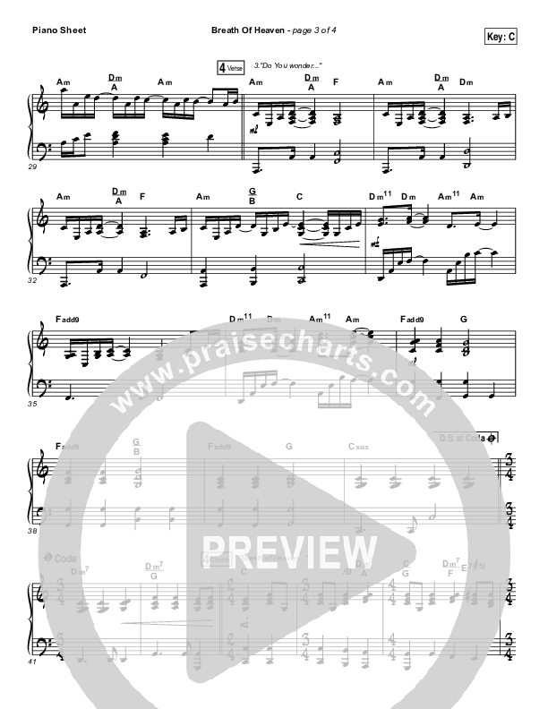 Breath Of Heaven (Mary's Song) Piano Sheet (Print Only) (The Worship Initiative / Shane & Shane)