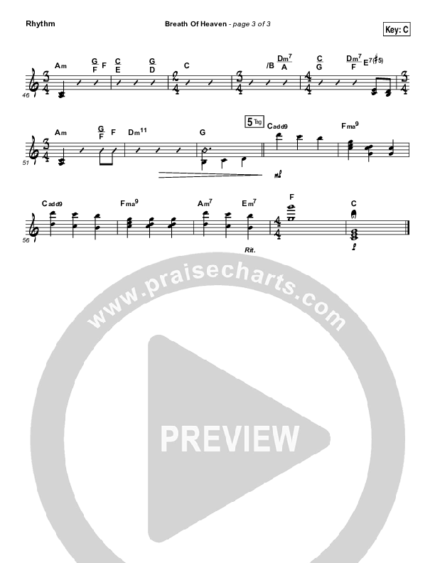 Breath Of Heaven (Mary's Song) Rhythm Chart (Print Only) (The Worship Initiative / Shane & Shane)