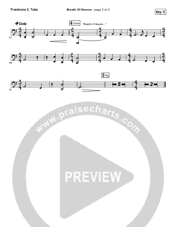 Breath Of Heaven (Mary's Song) Trombone 3/Tuba (The Worship Initiative / Shane & Shane)