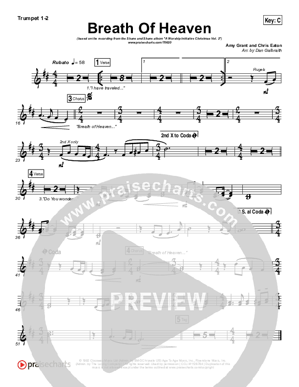 Breath Of Heaven (Mary's Song) Trumpet 1,2 (The Worship Initiative / Shane & Shane)