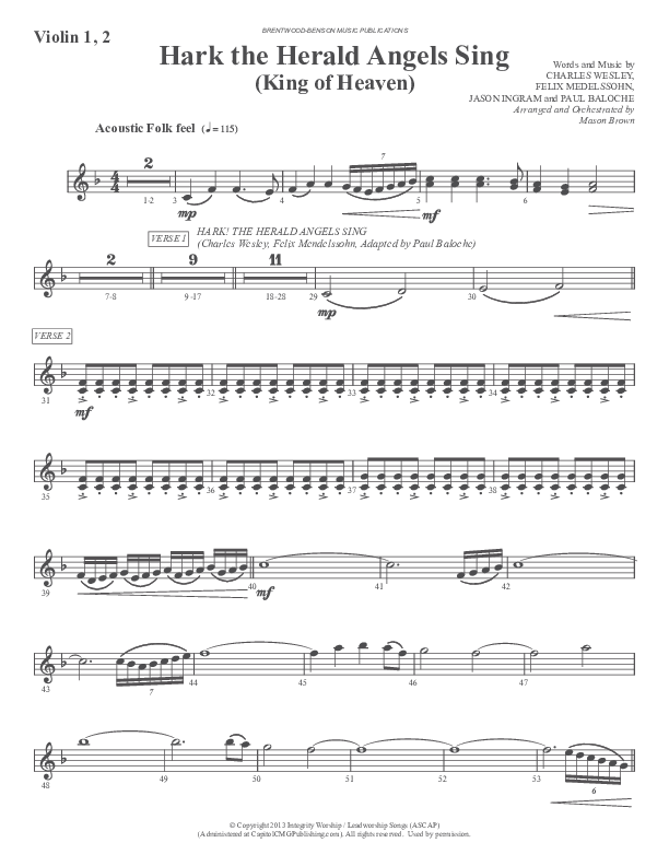 Morning Has Broken (Instrumental) Violin 1/2 (Ric Flauding)