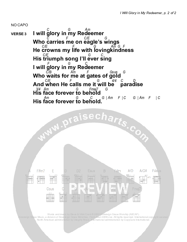 I Will Glory In My Redeemer Chord Chart (Next)