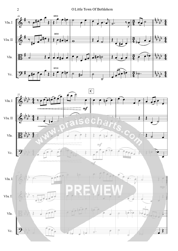 O Little Town Of Bethlehem (String Quartet) Conductor's Score (Jared Haschek)