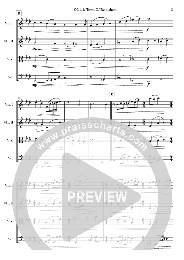 O Little Town Of Bethlehem (String Quartet) Conductor's Score (Jared Haschek)