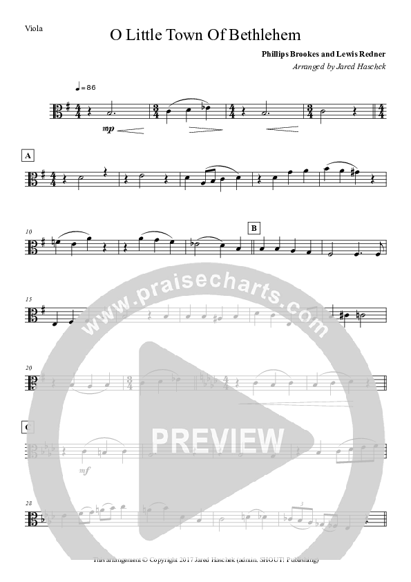 O Little Town Of Bethlehem (String Quartet) Viola (Jared Haschek)