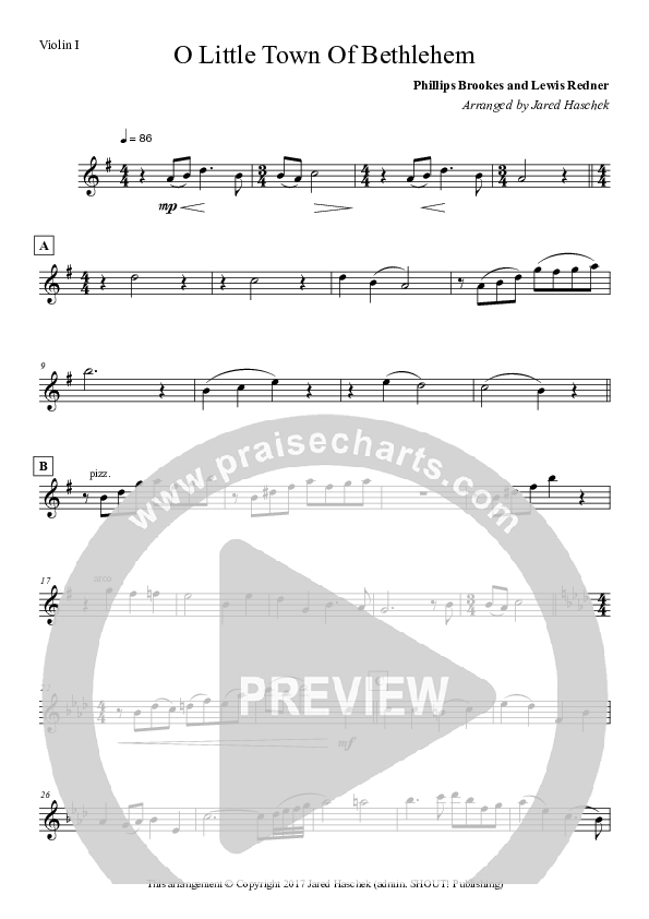 O Little Town Of Bethlehem (String Quartet) Violin 1 (Jared Haschek)