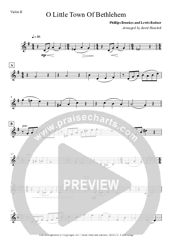 O Little Town Of Bethlehem (String Quartet) Violin 2 (Jared Haschek)