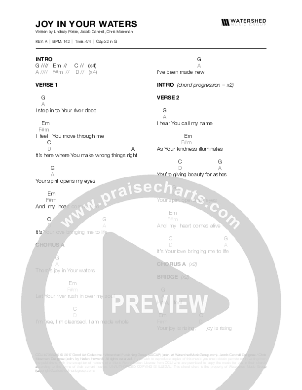 Joy In Your Waters Chords & Lyrics (Lindsay Potter)