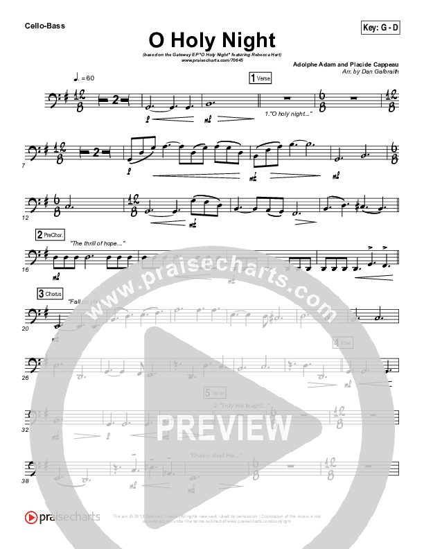 O Holy Night Cello/Bass (Gateway Worship / Rebecca Hart)