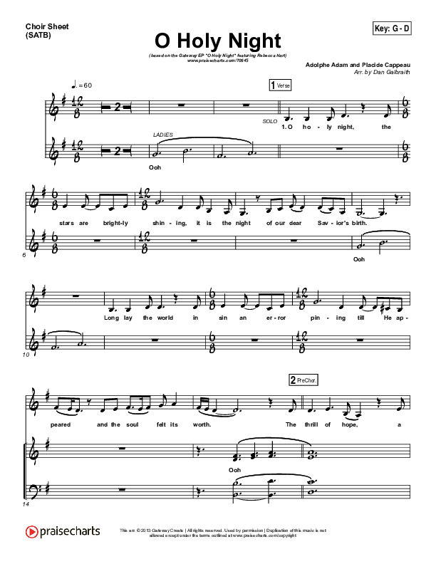 O Holy Night Choir Sheet (SATB) (Gateway Worship / Rebecca Hart)