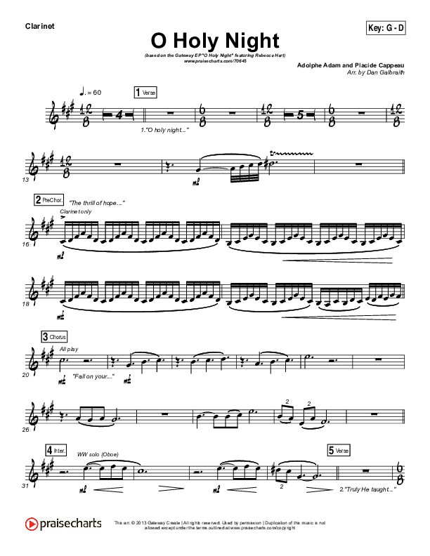 O Holy Night Clarinet (Gateway Worship / Rebecca Hart)