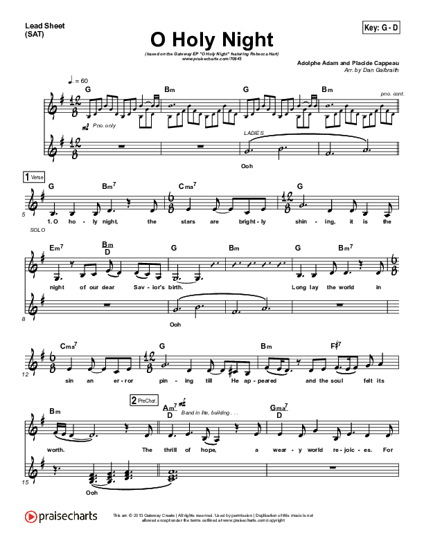 O Holy Night Lead Sheet (SAT) (Gateway Worship / Rebecca Hart)