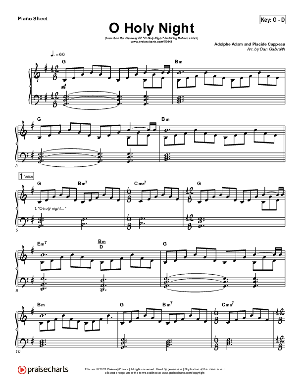 O Holy Night Piano Sheet (Gateway Worship / Rebecca Hart)