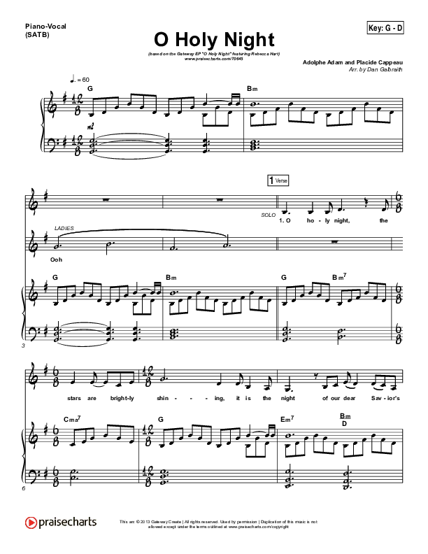 O Holy Night Piano/Vocal (SATB) (Gateway Worship / Rebecca Hart)