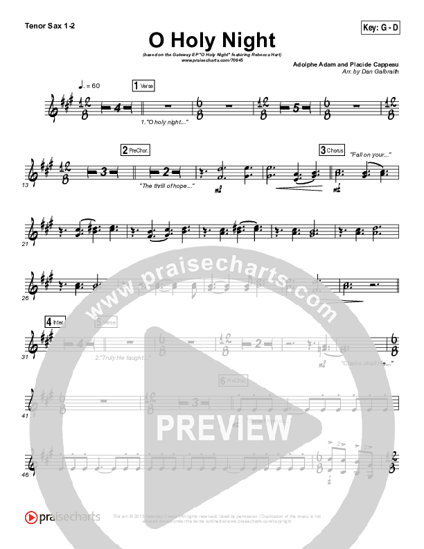 O Holy Night Tenor Sax 1,2 (Gateway Worship / Rebecca Hart)