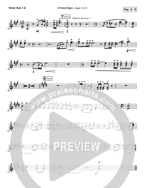 O Holy Night Tenor Sax 1,2 (Gateway Worship / Rebecca Hart)