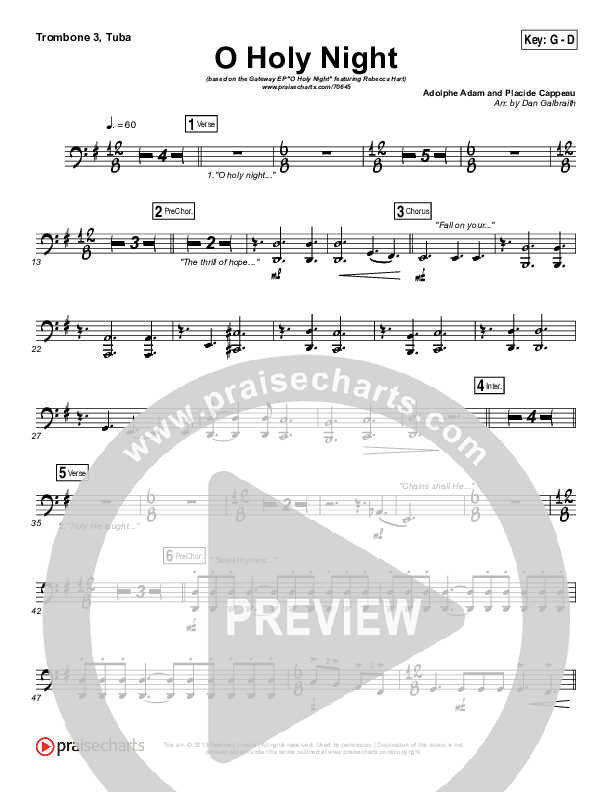 O Holy Night Trombone 3/Tuba (Gateway Worship / Rebecca Hart)