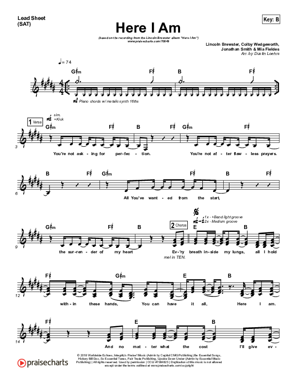 Here I Am Lead Sheet (SAT) (Lincoln Brewster)