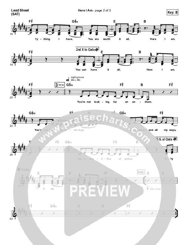Here I Am Lead Sheet (SAT) (Lincoln Brewster)